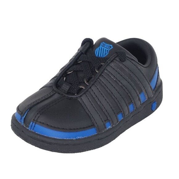 K-Swiss Ramli Low Classic Toddler Shoes Black Blue Leather Sports Sz 6.5 - Picture 1 of 12